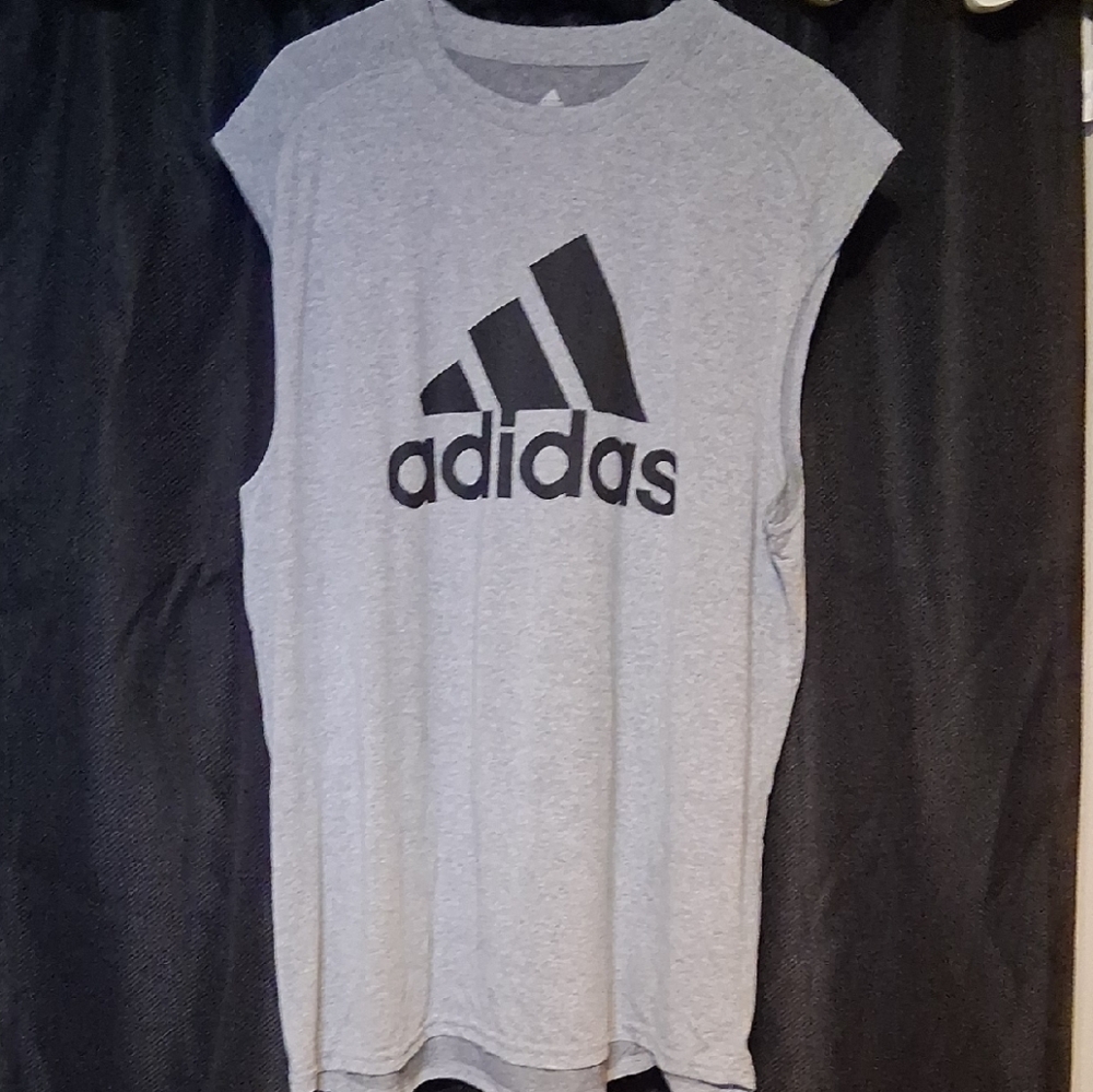 Adidas Men's Gray Tank Top with Black Logo